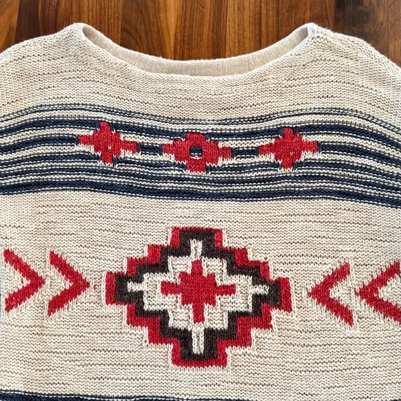 Ralph Lauren Women Pullover Sweater XS Beige Red Navy Aztec Lightweight Cotton - Picture 3 of 6